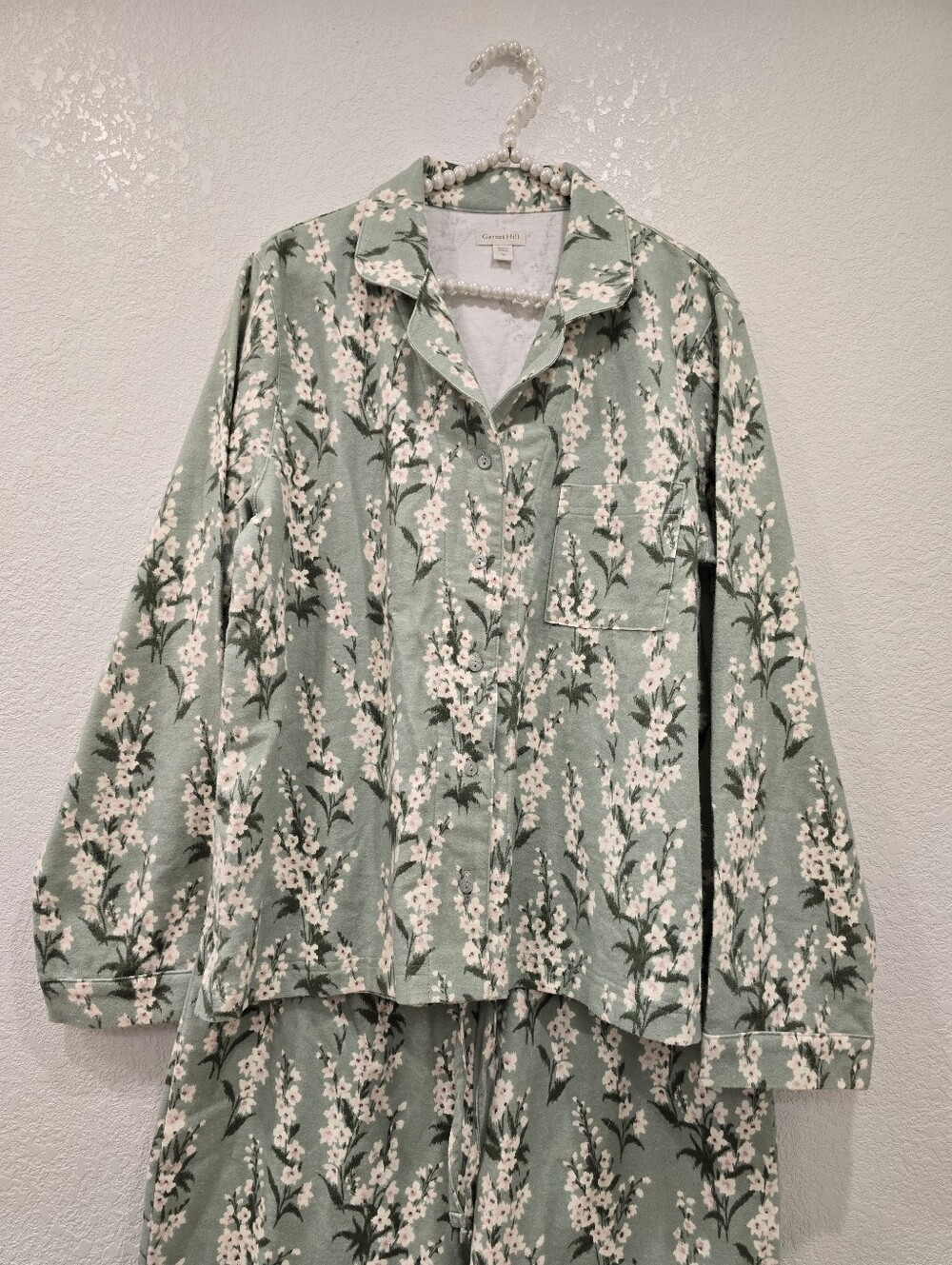 Garnet Hill Organic Cotton Floral Flannel Pajamas Set M Green - Picture 6 of 7